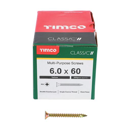 TIMco Classic Multi-Purpose Screws - PZ - Double Countersunk - Yellow 6.0x60mm