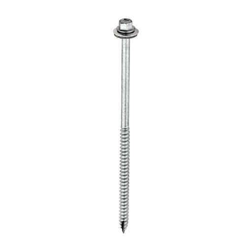 TIMCO Metal Construction Thin Sheet Metal To Timber Screws - Hex - Epdm Washer - Slash Point - Exterior - Silver Organic (6.3 x 150, Box of 100)