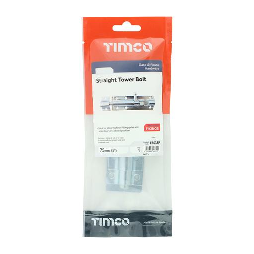 TIMCO Straight Tower Bolt - Zinc (3, TIMpac of 1)