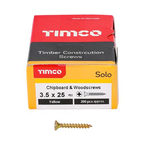 TIMco Solo Woodscrews - PZ - Double Countersunk - Yellow 3.5x25mm