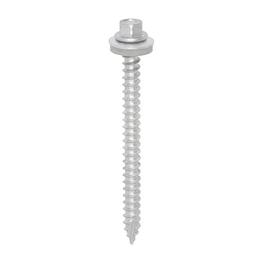 TIMCO Metal Construction Thin Sheet Metal To Timber Screws - Hex - Epdm Washer - Slash Point - Exterior - Silver Organic (6.3 x 80, Box of 100)