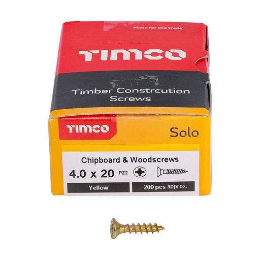 TIMco Solo Woodscrews - PZ - Double Countersunk - Yellow 4.0x20mm