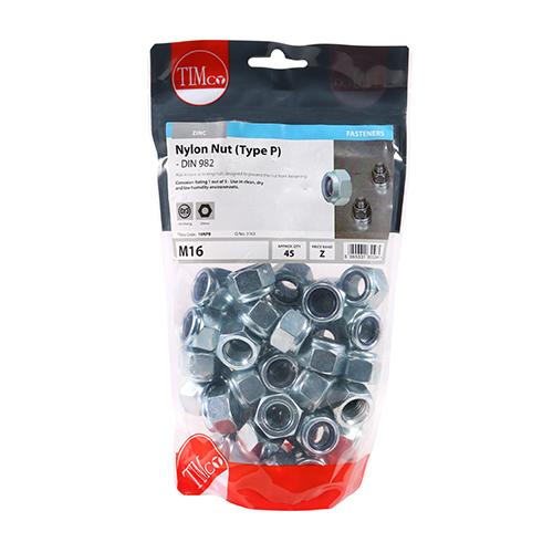 TIMCO Nylon Nuts - Type P - Zinc (M16, TIMbag of 45)