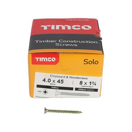 TIMco Solo Woodscrews - PZ - Double Countersunk - Yellow 4.0x45mm