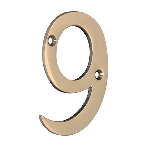 TIMCO Door Numeral 9 - Polished Brass (75mm, Bag of 1)