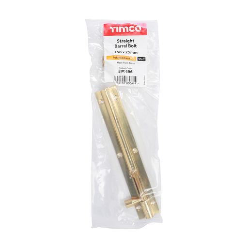TIMCO Straight Barrel Bolt - Polished Brass (150 x 25mm, Bag of 1)