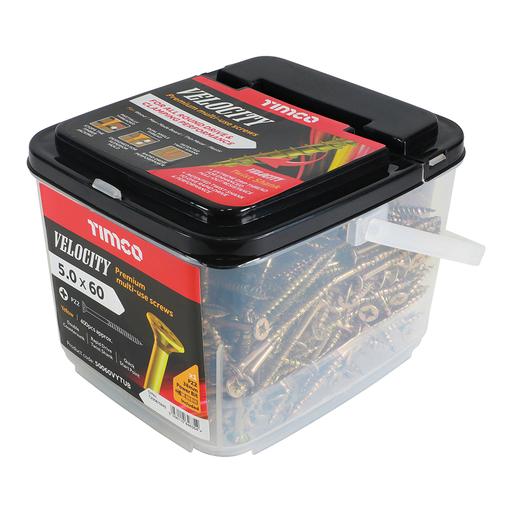 TIMCO Velocity Premium Multi-Use Screws - PZ - Double Countersunk - Yellow (5.0 x 60, Tub of 400)