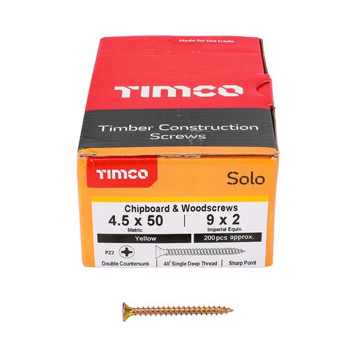 TIMco Solo Woodscrews - PZ - Double Countersunk - Yellow 4.5x50mm
