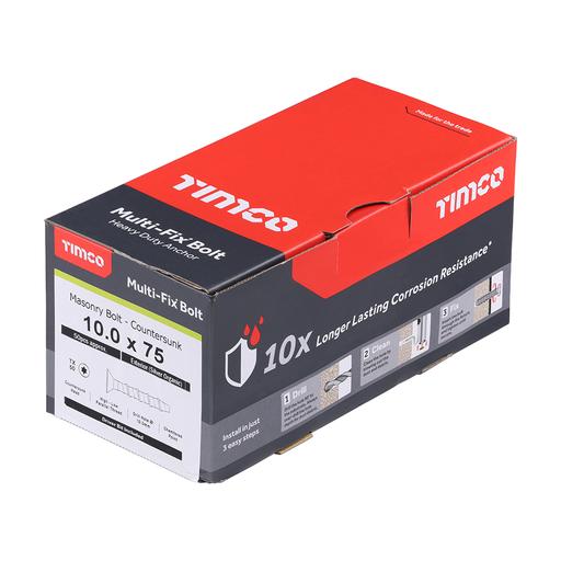 TIMCO Multi-Fix Masonry Bolts - Countersunk - Exterior - Silver (10.0 x 75/M12, Box of 50)