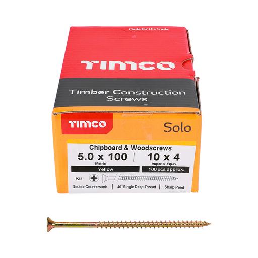 TIMco Solo Woodscrews - PZ - Double Countersunk - Yellow 5.0x100mm