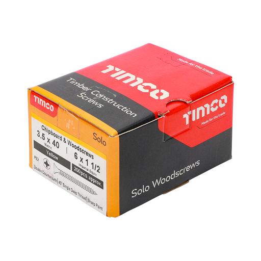 TIMco Solo Woodscrews - PZ - Double Countersunk - Yellow 3.5x40mm