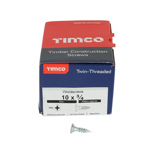 TIMco Twin-Thread Woodscrews - PZ - Double Countersunk - Zinc 5.0x20mm