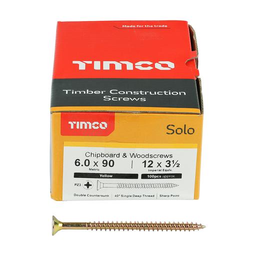 TIMco Solo Woodscrews - PZ - Double Countersunk - Yellow 6.0x90mm