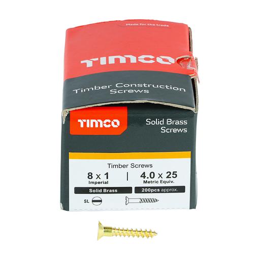 TIMco Solid Brass Woodscrews - SL - Countersunk 4.0x25mm
