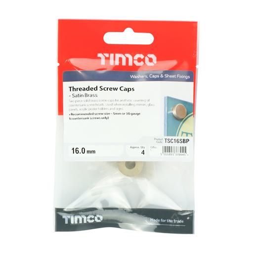 TIMCO Threaded Screw Caps - Solid Brass - Satin (16mm, TIMpac of 4)