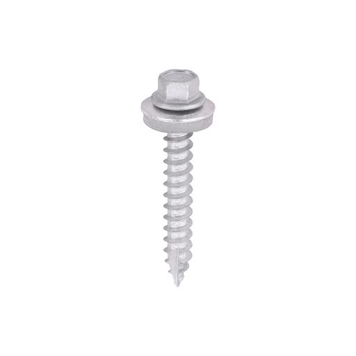 TIMCO Metal Construction Thin Sheet Metal To Timber Screws - Hex - Epdm Washer - Slash Point - Exterior - Silver Organic (6.3 x 45, Box of 100)