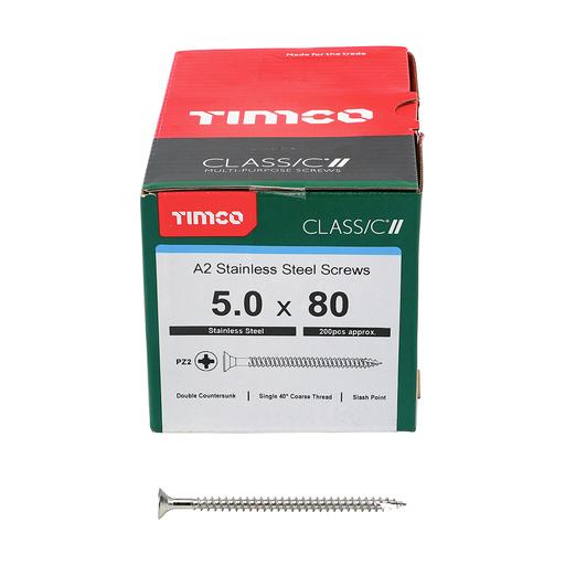 TIMco Classic Multi-Purpose Screws - PZ - Double Countersunk - Stainless Steel 5.0x80mm
