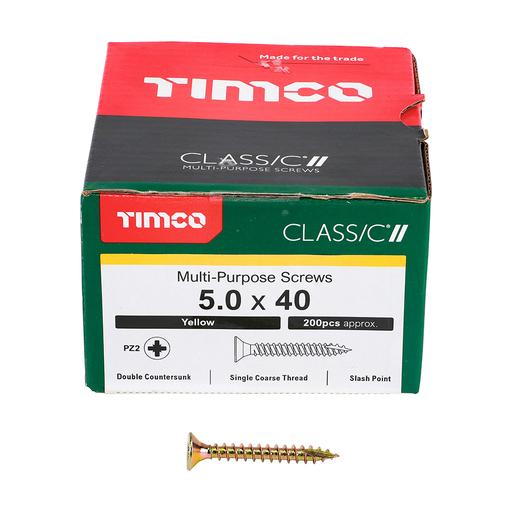 TIMco Classic Multi-Purpose Screws - PZ - Double Countersunk - Yellow 5.0x40mm
