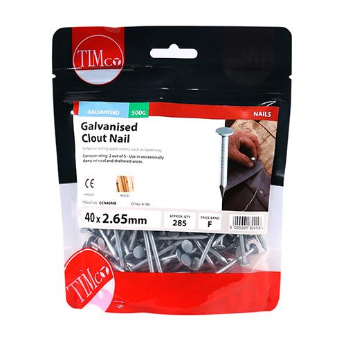 TIMCO Clout Nails - Galvanised (40 x 2.65, TIMbag of 0.5)
