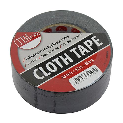 TIMCO Cloth Tape - Black (50m x 48mm, Roll of 1)