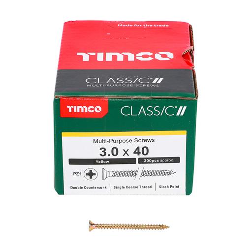TIMco Classic Multi-Purpose Screws - PZ - Double Countersunk - Yellow 3.0x40mm