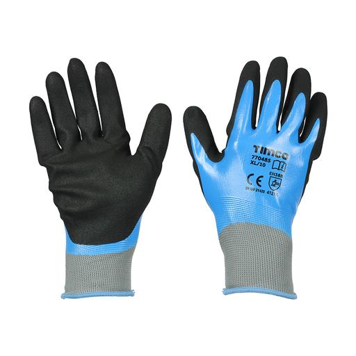 TIMCO Waterproof Grip Gloves - Sandy Nitrile Foam Coated Polyester (X Large, Backing Card of 1)