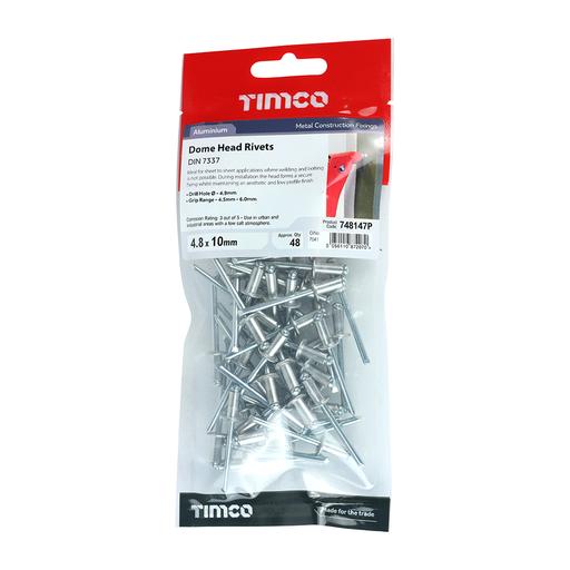TIMCO Rivets - Dome Head - Aluminium (4.8 x 10, TIMpac of 48)