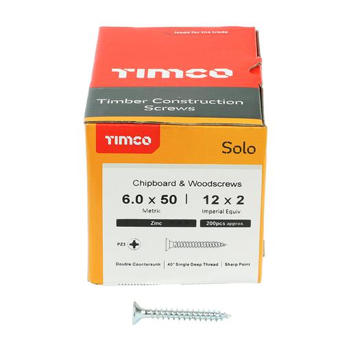 TIMco Solo Woodscrews - PZ - Double Countersunk - Zinc 6.0x50mm