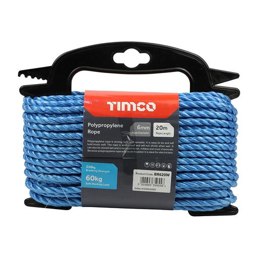 TIMCO Polypropylene Rope - Blue - Winder (6mm x 20m, Unit of 1)