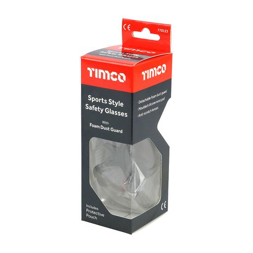 TIMCO Sports Style Safety Glasses - With Foam Dust Guard - Clear (One Size, Box of 1)