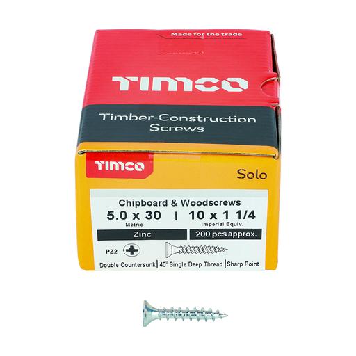 TIMco Solo Woodscrews - PZ - Double Countersunk - Zinc 5.0x30mm