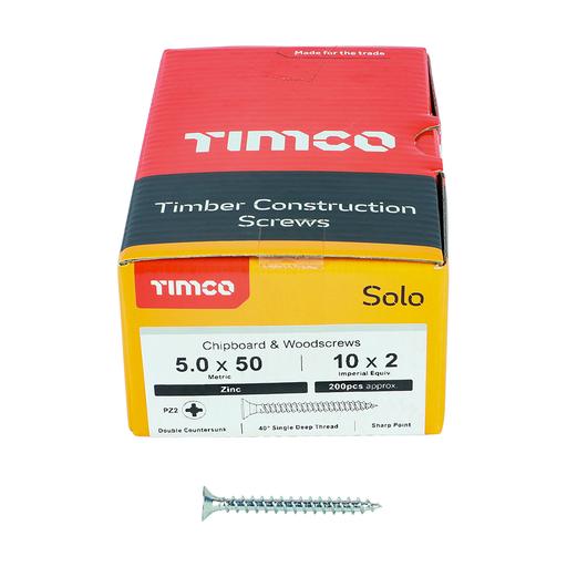 TIMco Solo Woodscrews - PZ - Double Countersunk - Zinc 5.0x50mm