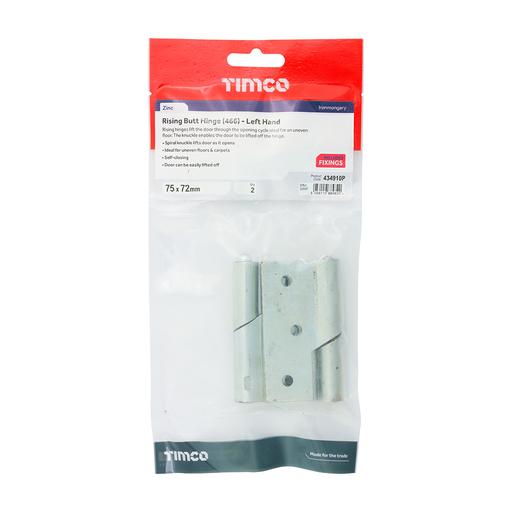 TIMCO Rising Butt Hinge (466) - Left Hand - Zinc (75 x 72, TIMbag of 1)
