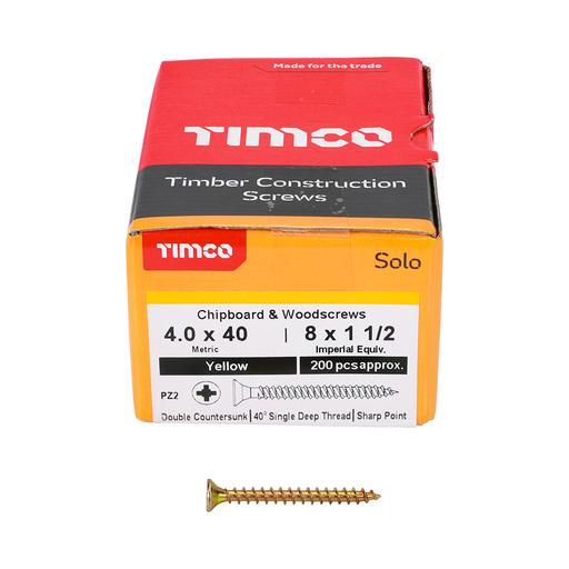 TIMco Solo Woodscrews - PZ - Double Countersunk - Yellow 4.0x40mm