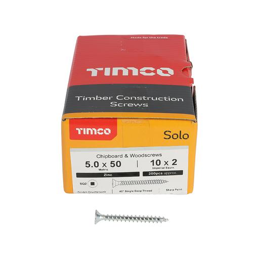 TIMco Solo Woodscrews - SQ - Double Countersunk - Zinc 5.0x50mm