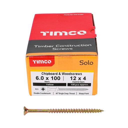 TIMco Solo Woodscrews - PZ - Double Countersunk - Yellow 6.0x100mm