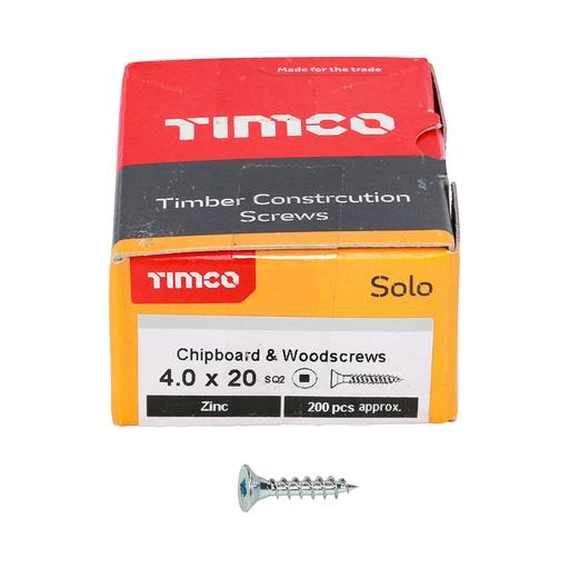 TIMco Solo Woodscrews - SQ - Double Countersunk - Zinc 4.0x20mm