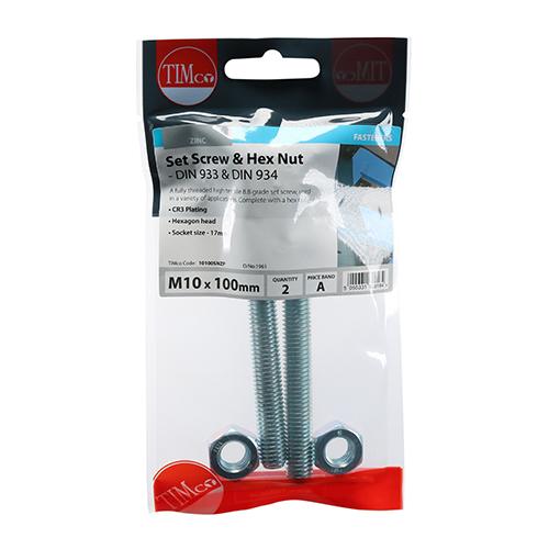 Hex Bolt & Nut, 10x100mm, 2pk
