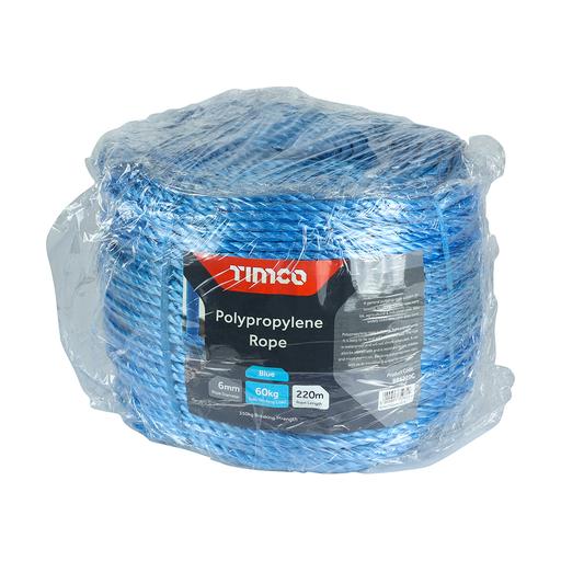 TIMCO Polypropylene Rope - Blue - Long Coil (6mm x 220m, Unit of 1)