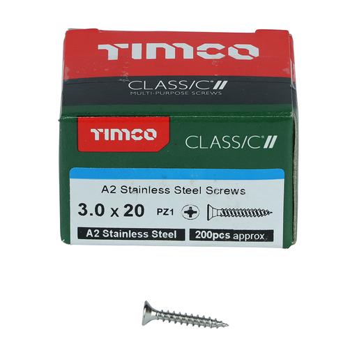 TIMco Classic Multi-Purpose Screws - PZ - Double Countersunk - Stainless Steel 3.0x20mm