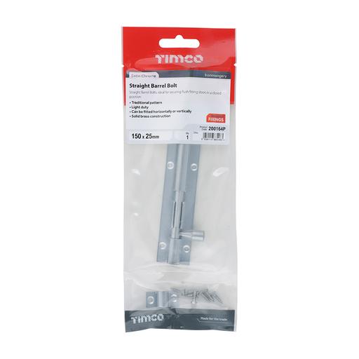 TIMCO Straight Barrel Bolt - Satin Chrome (150 x 25mm, TIMpac of 1)