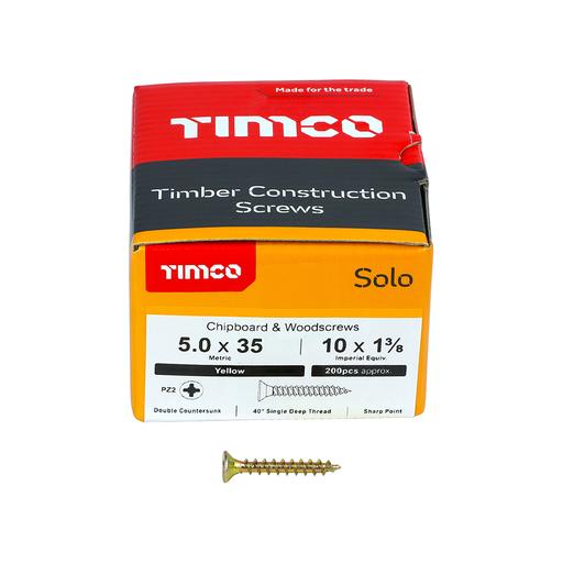 TIMco Solo Woodscrews - PZ - Double Countersunk - Yellow 5.0x35mm