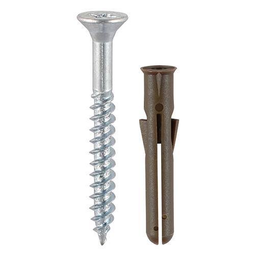 TIMCO Brown Premium Plastic Plugs With Screws (42mm, Tub of 400)