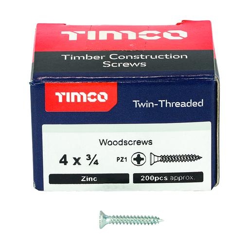 TIMco Twin-Thread Woodscrews - PZ - Double Countersunk - Zinc 3.0x20mm