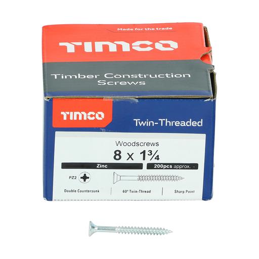 TIMco Twin-Thread Woodscrews - PZ - Double Countersunk - Zinc 4.0x45mm