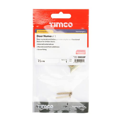 TIMCO Door Numeral 1 - Polished Brass (75mm, TIMpac of 1)