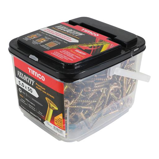 TIMCO Velocity Premium Multi-Use Screws - PZ - Double Countersunk - Yellow (5.0 x 50, Tub of 600)
