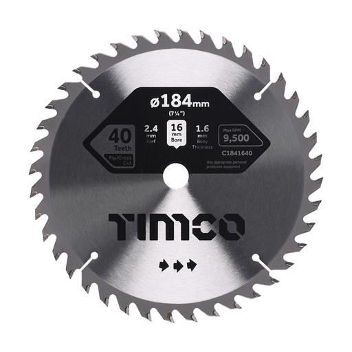 TIMCO Circular Saw Blade - Trimming/Crosscut - Medium/Fine (184 x 16 x 40T, Clamshell of 1)