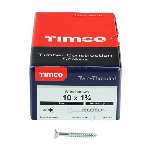 TIMco Twin-Thread Woodscrews - PZ - Double Countersunk - Zinc 5.0x45mm
