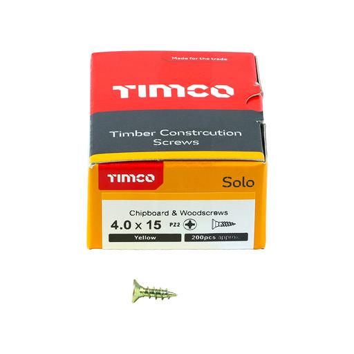 TIMco Solo Woodscrews - PZ - Double Countersunk - Yellow 4.0x15mm